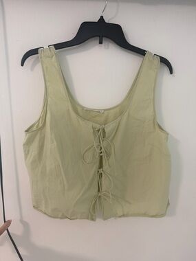 Mango Light Olive Tie-Front Crop Tank